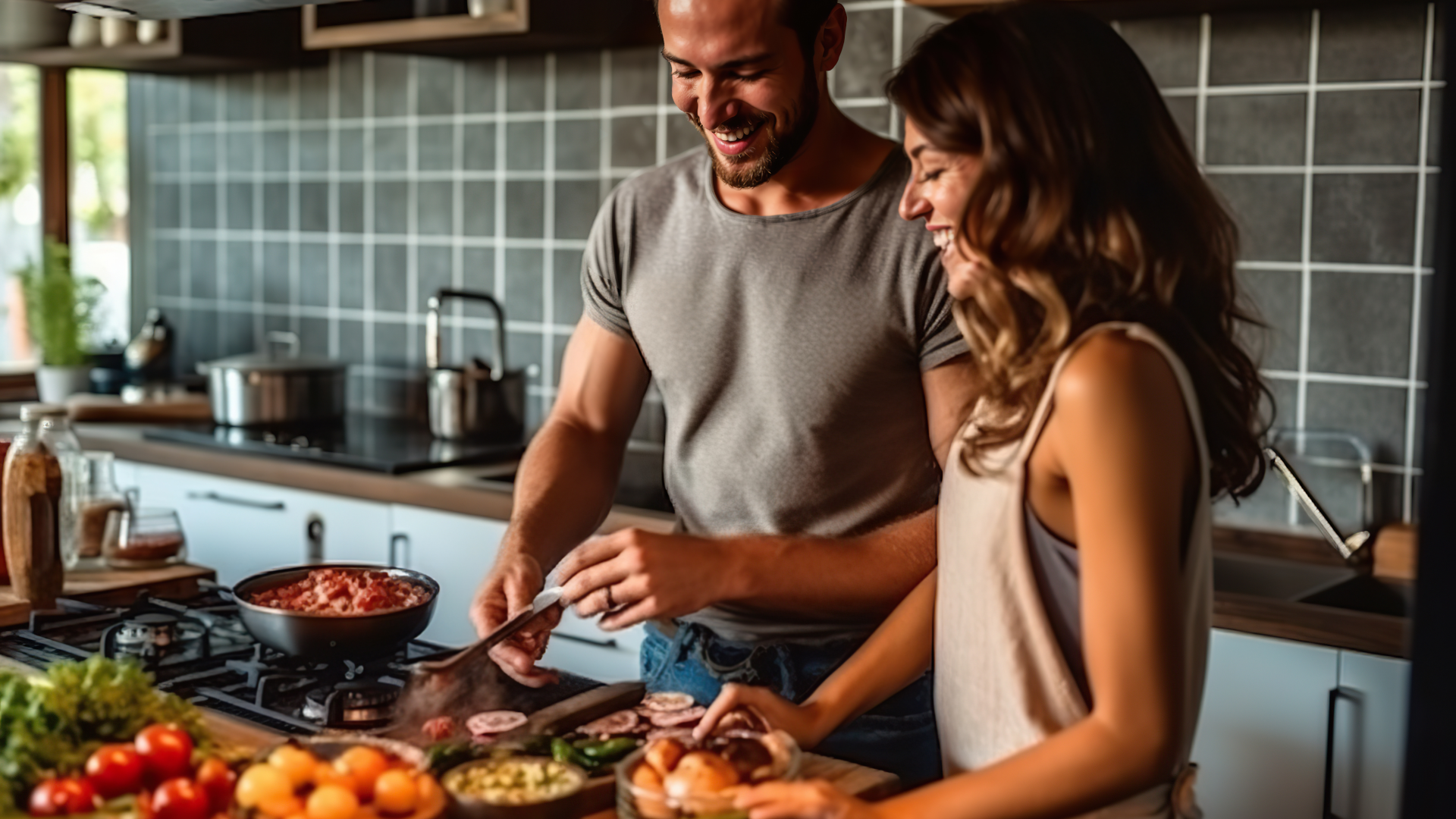 Couple cook healthy food for high sex hormone levels