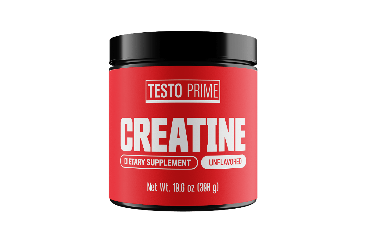 Creatine unflavored dietary supplement in a black jar with a red label, 18.6 oz (380 g) net weight.